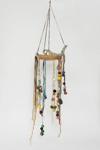 Ericka Lopez - Untitled 233 (Teal & Beige Hanging Vessel with Fiber and Beads)