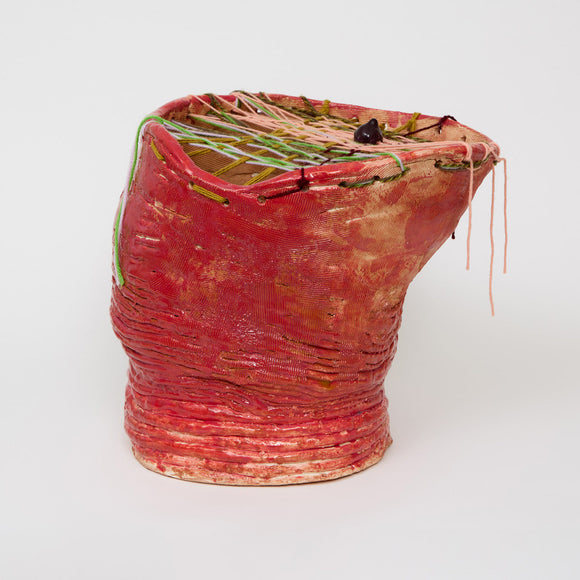 Ericka Lopez - Untitled 235 (Red Coil with Fiber & Beads)