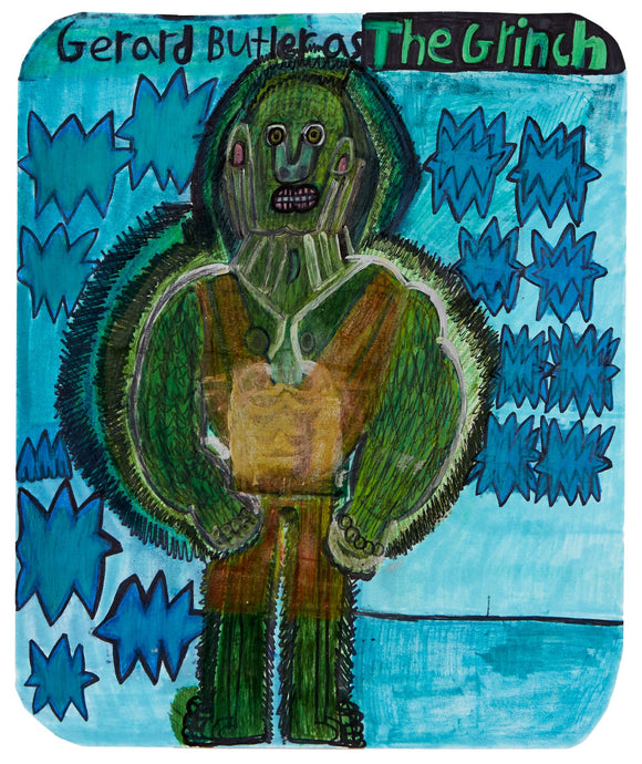 This drawing portrays a stylized, humorous interpretation of 