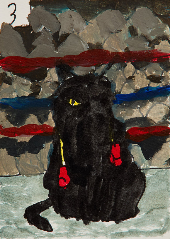 A black-and-white cat dons a space suit with robotic detailing, standing proudly against a deep void. Bold brushwork and bright yellow eyes evoke a blend of sci-fi charm and feline confidence.