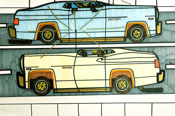 Herb Herod - A Pair of Ford Motor Cars Riding on the Freeway