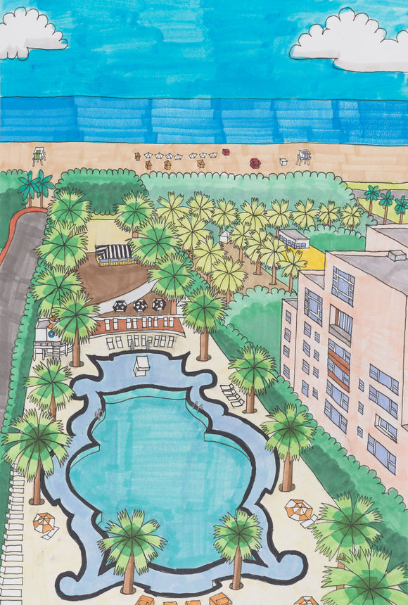 Joe Zaldivar - Pool area of Raleigh Hotel, 1755 Collins Avenue, Miami Beach, Florida