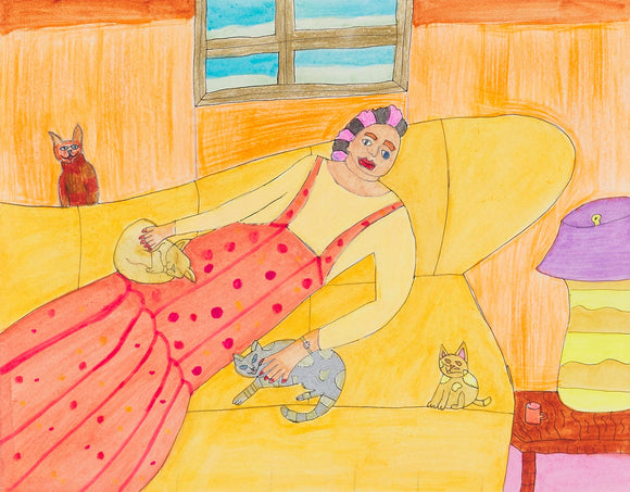 Sarit Halo - A Lady Lying with her Cats