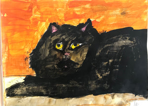 Terra Clendening - Untitled (Black Cat, Orange Background)