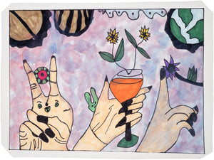 Tonmoy Khan - Hand with Toy, Pumpkin Drink, and Touching Flower