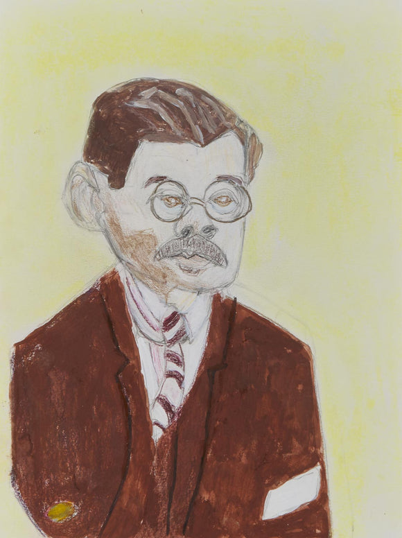 Titled “Abuelo,” this artwork is a 12 by 9-inch portrait of a man wearing a dark brown suit and donning a pair of glasses. Using a mix of acrylic and colored pencil, the artwork has both elements of a sketch and painting. The man’s face is set in a stern look. He is well-kept and has an excellently groomed mustache.